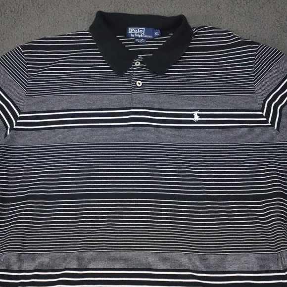 Vintage Polo By Ralph Lauren Golf Polo Shirt Mens 2XL Black/White Striped Pima - Picture 2 of 7